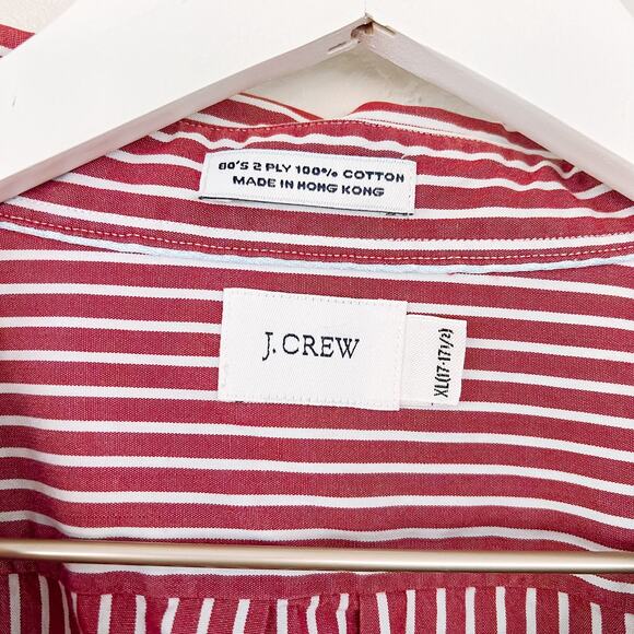 J. Crew Red and White Striped Button Down Shirt Extra Large (17-17 1/2) - Picture 2 of 4